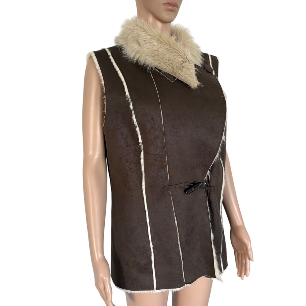 INC International Concepts Y2K Brown Faux Suede Fur Vest L Penny Lane Afghan - Picture 2 of 11